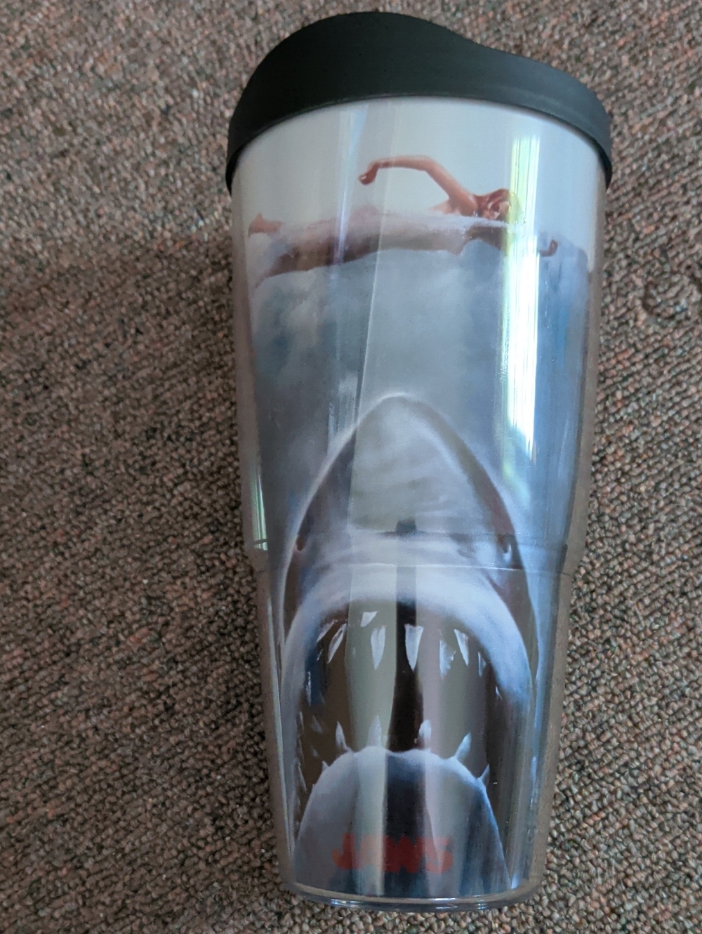tervis Clear Insulated Tumbler with Blue Logo JAWS Accent & shark And Swimmer